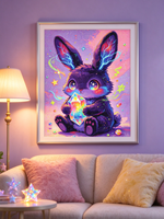 Kit de Peinture Diamant 5D DIY Lapin Mignon Tenant un Cristal, Mosaïque en Résine à Perles Rondes pour Décoration Murale Domestique