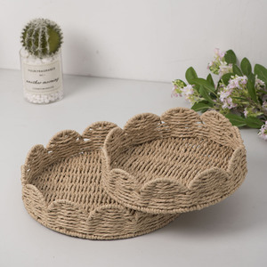 Handmade Woven Paper Rope <b>Storage</b> <b>Basket</b> Round Minimalist Desk Organizer For Home Decor XH24-434 Set - Product Image 1