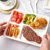Assiette compartimentée jetable recyclable en bagasse, assiette à 5 compartiments, barquettes jetables en fibre de canne