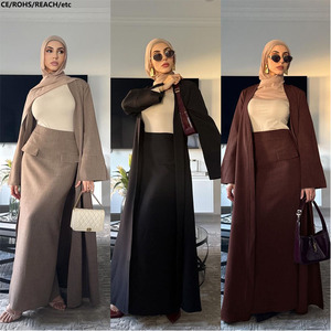 fabbrica OEM/ODM prezzo all'ingrosso puro colore misto tessuto aperto lungo stile Abaya gonna Set 2 pezzi Set per musulmani - Product Image 3