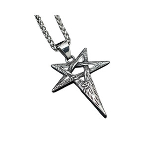 Colliers pour hommes en acier inoxydable avec pendentif œil <span class=keywords><strong>du</strong></span> <span class=keywords><strong>diable</strong></span> <span class=keywords><strong>pentagramme</strong></span> irrégulier style viking - Product Image 4