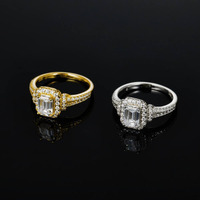 Bague en diamant de laboratoire certifié IGI 0,9 ct, taille émeraude, couleur D, VVS2, plaqué or, argent sterling 925, excellente, luxe, fiançailles