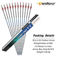 Flèches en carbone pur Pandarus ID4.2mm avec ailettes à rainure d'air Shield de ±0.003 pouces pour tir à l'arc de compétition avec arc classique et arc à poulies