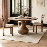 Ensemble de meubles de salle à manger en bois massif, table à dîner ronde en bois avec pieds en forme de calebasse, coussin en lin rétro