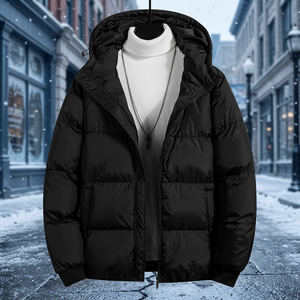 Chaqueta Bomber Deportiva de Invierno para Hombre, Moderna, Casual, con Cierre Frontal, Capucha, Poliéster/Algodón, Color Sólido, Resistente al Frío - Product Image 3