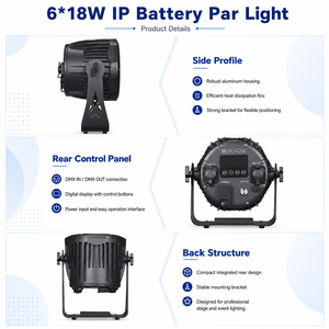IP65 RGBWA UV Battery LED Par Light 6x18W Wireless Uplight for Wedding DJ Event - Product Image 3