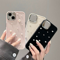 Coque de téléphone 3D simple fausse perle pour iPhone 17 16 15 14 13 12 11 Pro Max housse en silicone souple antichoc de couleur unie