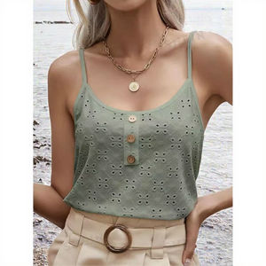 Top Casual de Mujer con Cuello Redondo y Tirantes, Color Sólido, Transpirable, Tejido en Spandex/Poliéster - Product Image 2