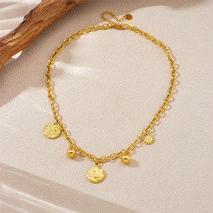Retro Fashion Star Moon Sun Face Round Pendant Gold Plated Stainless Steel O Chain Necklace - Product Image 3