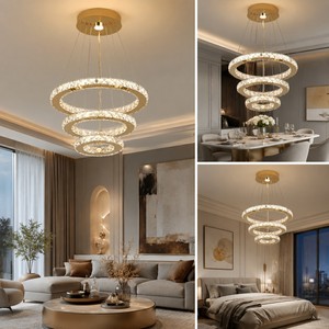 Lustre de plafond de luxe en cristal K9 transparent, forme 3 anneaux, personnalisé 2026 - Product Image 2