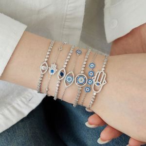 Dylam Against Evil Blue Eye Talismans Fashion Fine Jewelry S925 Silver Rhodium Plated <b>Beaded</b> Chain 5A Zirconia Women Bracelet - Product Image 3