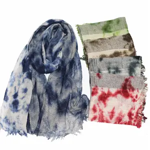 Scarf for Women Lightweight Manual tie-dye stripe Printed Scarf spring winter Fashion Fringed Scarves Wraps cotton shawl women