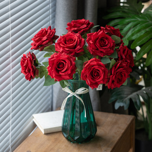 Rose artificielle rouge en soie à tige unique, style papillon du lac de l'Ouest, pour décoration de mariage et de maison - Product Image 2