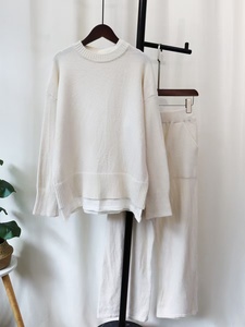 Chine usine femmes décontracté extérieur haute rue vierge <span class=keywords><strong>pull</strong></span> pantalon ensemble surdimensionné <span class=keywords><strong>chaud</strong></span> plat tricoté longue couleur unie d'origine - Product Image 3