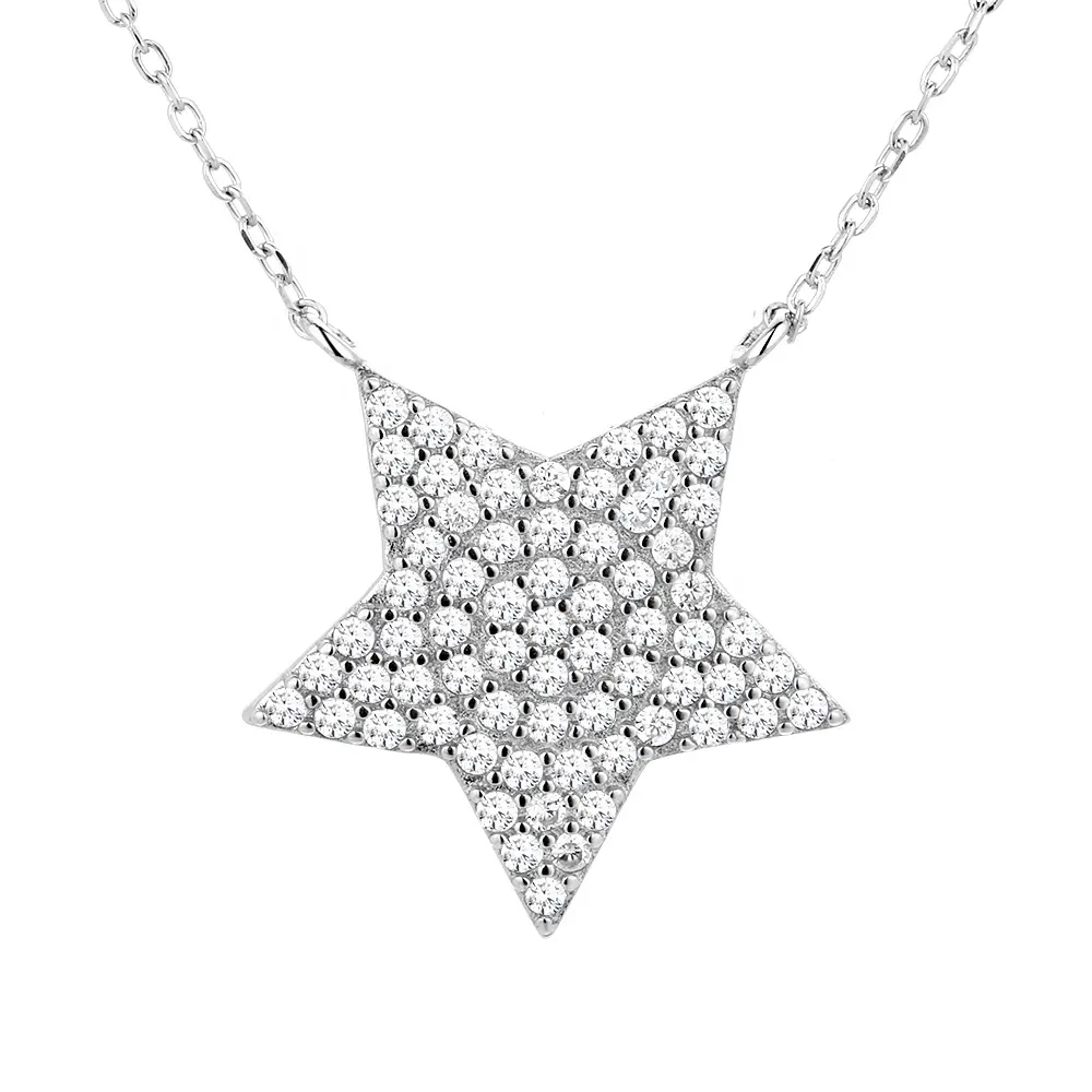 Colar de prata esterlina 925, joia da moda, prata esterlina, colar com estrela de cinco pontas, popular, diamante, colar