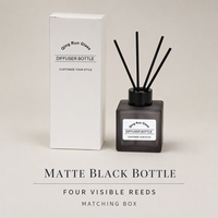 Diffuseur de parfum en verre noir mat, couleurs mélangées variées, flacon carré avec bâtonnets noirs et coffret cadeau assorti