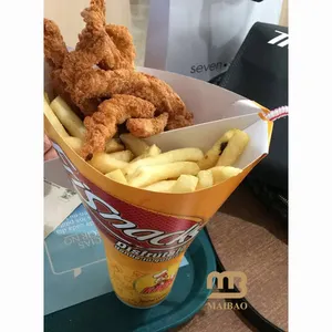 Personal fried chicken wings paper bucket take out box with compartment takeaway cup fries burger packaging paper box