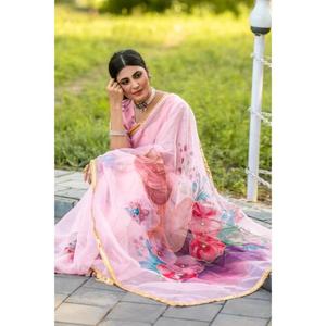 Belle collection de saris en organza pur doux parfait pour toute fonction poids léger travail manuel numérique Sarees en organza - Product Image 1
