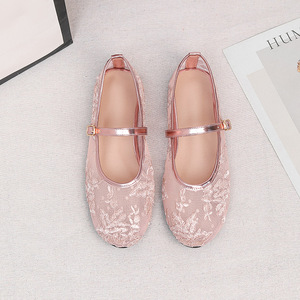 Ballerines élégantes pour femmes, chaussures d'été à enfiler, en dentelle et maille, chaussures habillées pour femmes - Product Image 3