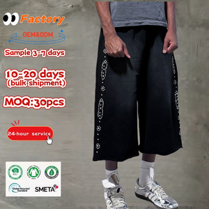 <span class=keywords><strong>Pantaloncini</strong></span> da Jogging di Alta Qualità Personalizzati, Pantaloni <span class=keywords><strong>Oversize</strong></span> Effetto Lavaggio Acido con Gamba Larga e Strass per <span class=keywords><strong>Uomo</strong></span> - Product Image 1
