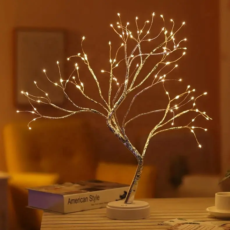 Lámpara de árbol de alambre de cobre LED 108, ramas ajustables, bonsái de mesa de hadas, luces de árbol artificiales para decoración del hogar