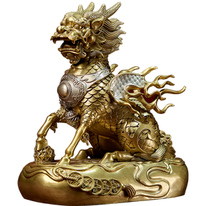 Tượng rồng sư tử chi lin cự lân phong thủy hiện đại bằng đồng thau mạ vàng trang trí nhà cửa Tết Nguyên đán chạm khắc - Product Image 2