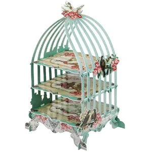 High Quality Cardboard Cupcake Cake Stand Birdcage Shape 3 Tier Tall Paper Dessert Stands Party Decorations