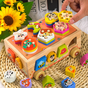 Rompecabezas de madera con forma de coche para niños pequeños de 1 a 3 años, juguete educativo Montessori con juego de clasificación de bloques de animales - Product Image 2