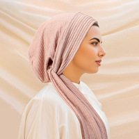 Nouveauté : Hijabs respirants et tendance avec sangle, foulard plissé extensible de qualité supérieure, hijab en jersey côtelé pour femmes