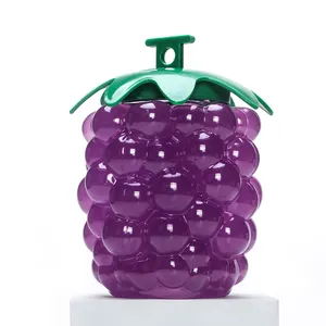 Botol minum buah anak lucu, dapat dipakai ulang bentuk anggur kosong bening botol air jus dengan tutup sedotan untuk musim panas