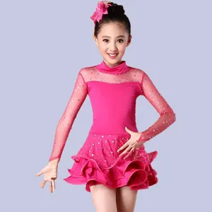 Vestido de baile latino de lentejuelas para niños, vestido de actuación de manga larga de malla transpirable, falda de baile de Jazz moderno, <span class=keywords><strong>disfraz</strong></span> de animadoras - Product Image 6