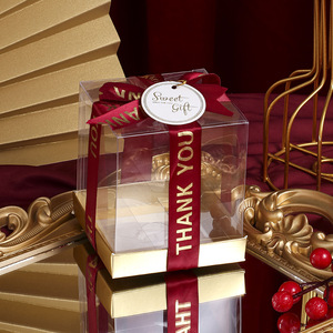 Emballage de boî<span class=keywords><strong>te</strong></span> cadeau en <span class=keywords><strong>PVC</strong></span> transparent mariage faveur de noël gâteau chocolat bonbons pomme coffrets cadeaux avec support inférieur en or - Product Image 5