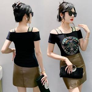 Nueva Camiseta Corta de Moda <span class=keywords><strong>con</strong></span> Hombros Descubiertos y <span class=keywords><strong>Espalda</strong></span> Estilizada, de Doble Capa de Malla de Seda Helada <span class=keywords><strong>con</strong></span> Incrustaciones de Diamantes, Estilo Nacional - Product Image 4