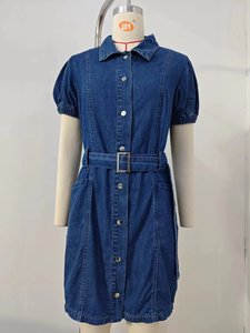 Abito in denim da <span class=keywords><strong>donna</strong></span> con cintura, elegante <span class=keywords><strong>vestito</strong></span> midi in <span class=keywords><strong>jeans</strong></span> per l'ufficio - Collezione Moda 2026 - Product Image 6