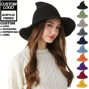 Wholesale Knit Wool Wizard Cap for Custom Halloween Witch Festival Party <b>Hat</b> With Logo Promotional Gift - Product Image 1