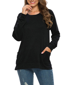 Logotipo personalizado <span class=keywords><strong>de</strong></span> las mujeres lisas <span class=keywords><strong>de</strong></span> gran tamaño Jerseys Tops <span class=keywords><strong>Moda</strong></span> All Match Elegante Túnica Camiseta <span class=keywords><strong>de</strong></span> manga larga con bolsillos delanteros - Product Image 2
