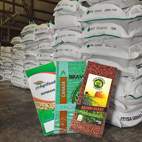 China Cheap Price Custom Printing Moisture Proof PP Grain Sack 25kg 50kg PP Plastic Bean Grain Rice Packing Bag with Handle