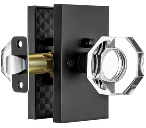 Poignées de porte octogonales en cristal de verre transparent noir mat avec serrure pour chambre à coucher et salle de bain, design moderne, installation facile - Product Image 1