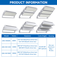 Projecteur LED à mât haut pour terrains de sport, en aluminium moulé sous pression avec lentille PC, puissances 600W, 1200W, 1800W, vente directe usine
