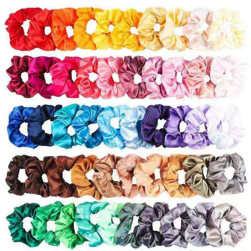 Chouchou pour cheveux élastique en soie, ensemble de 50 couleurs, accessoires pour cheveux, vente en gros