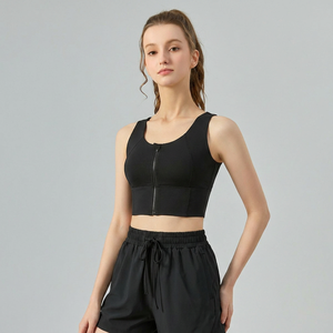 Wholesale Women's Front Zipper Yoga <b>Bra</b> <b>Racerback</b> Medium Impact Padded Sports <b>Bra</b> Buttery Soft Breathable Workout Crop Top - Product Image 1