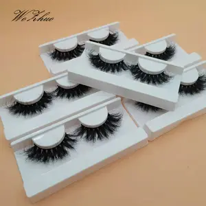 Benutzer definierte Eigenmarke Flauschige lockige Wimpern Großhandel Nerz Wimpern 3D Benutzer definierte Verpackung Logo für 25mm Wimpern