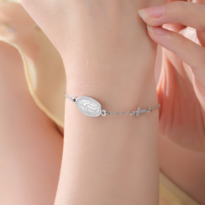 Pulseras con colgante de Cruz de La Virgen Marí<span class=keywords><strong>a</strong></span>, pulseras de cadena de cuentas de acero inoxidable para mujer, amuleto religioso, regalos de joyerí<span class=keywords><strong>a</strong></span> - Product Image 6