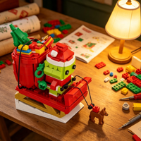 Ensemble de blocs de construction de Noël 425 pièces, motif traîneau vert avec rennes, jouet de construction pour enfants, idéal pour cadeau, décoration et vente en gros
