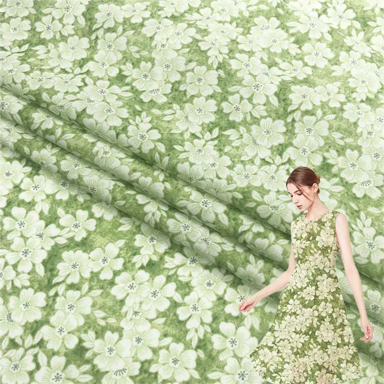 Tela estampada de popelina para mujer, tela 100% algodón con patrón Floral verde claro, nueva