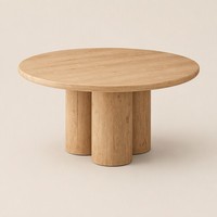 Table à manger ronde moderne en bois avec piétement colonne, finition grain de bois, pour cuisine, salle à manger, salon, mobilier minimaliste