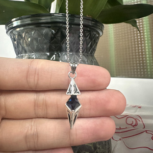 Yunnique Zinc Alloy Electroplated Silver Pyramid Pendant <b>Necklace</b> with <b>Blue</b> Zircon Geometric Design Fashion Jewelry - Product Image 3