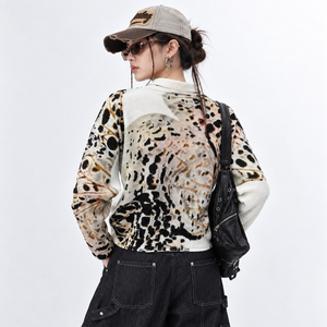 Women's <b>Y2K</b> Animal Print <b>Long</b> <b>Sleeve</b> High Neck Crop <b>Top</b> T-Shirt Autumn Regular Fit Plus-size women's clothing - Product Image 5