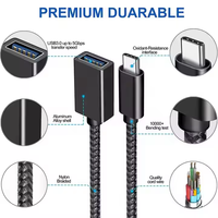 Câbles en nylon Otg 3A haute vitesse de charge Type A-Type C câble tressé transfert de données USB-C câbles OTG pour téléphone pour ordinateur portable