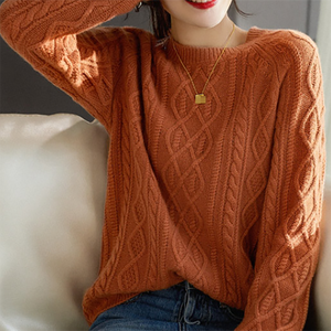 Tùy Chỉnh Mùa Thu Jacquard Rắn Màu Crew Cổ Phụ Nữ Len Đan Áo Len Hàng Đầu - Product Image 5